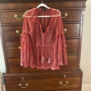 Anthropologie Lumie sheer burgundy blouse - large